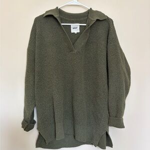 aerie Olive Green Collared V-Neck Knit Sweater